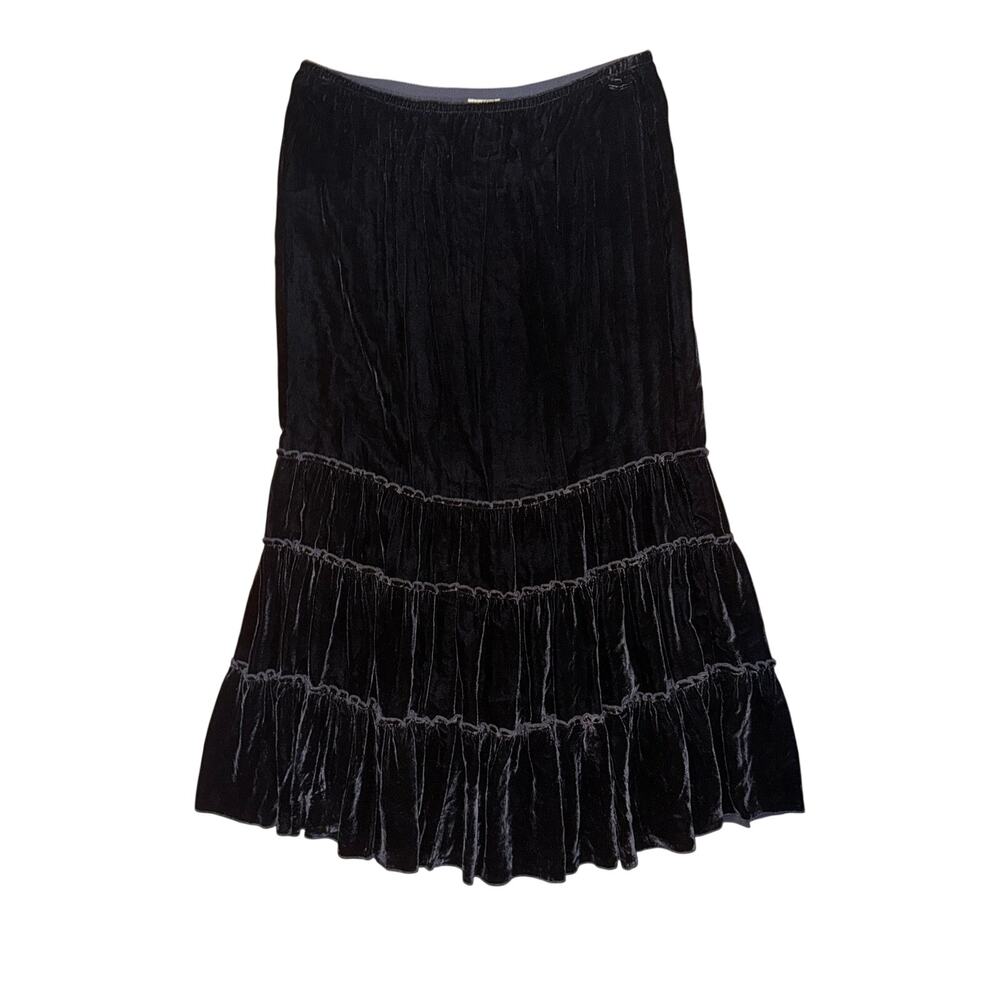 Black Velvet Tiered Midi Skirt